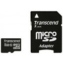 8GB MicroSDHC (Class 10), SD adapter, Transcend "TS8GUSDHC10" (R/W:20/16MB/s)
