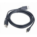 Cable USB mini, 1.8 m, Dual USB2.0 A-plug to MINI 5PM, second USB AM connector for an extra power supply, Professional series, Black