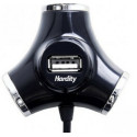 Hardity HB-006  - USB Hub,  mini-size, 4 ports, USB 2.0, Black