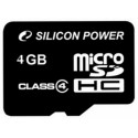 4 GB MicroSDHC + SD adapter, (Class  4), Silicon Power