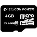 4 GB MicroSDHC + SD adapter, (Class 10), Silicon Power