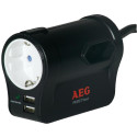AEG Protect.Travel  compact surge protector, 3 surge protected sockets, 2 protected USB chargers, active surge protection indicator, compact dimensions for travelling, surge protection up to 36,000A