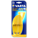 Varta Pocket Charger 4-pos AA/AAA + 4 accumulator AA 2100mAh, Charging time: 13h. Зарядка 2 или 4 аккумуляторов (NiMH или NiCd) за ночь. Отключение по таймеру. 1 LED для каждой пары аккумуляторов. Зарядный ток: ААА - 120-140 (± 20%) mA, АА - 220-250 (± 20