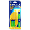Varta Pocket Charger 4-pos AA/AAA + 4 accumulator AA 2700mAh, Charging time: 13h. Зарядка 2 или 4 аккумуляторов (NiMH или NiCd) за ночь. Отключение по таймеру. 1 LED для каждой пары аккумуляторов. Зарядный ток: ААА - 120-140 (± 20%) mA, АА - 220-250 (± 20