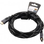 Cable HDMI  Zignum "Professional" K-HDE-BKR-0300.BS, 3 m, High Speed HDMI® Cable with Ethernet, male-male, up to 2160p 2Kx4K, 3D capable, with 24k gold plated contacts, triple shielded, 2 ferrites, dust caps, black/silver nylon sleeve