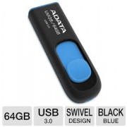 Флешка ADATA, DashDrive UV128, 64Gb, USB3.0, black-blue