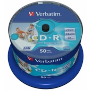 CD-R   Printable  50*Cake, Verbatim, 700MB, 52x, AZO, Printable NO ID Brand; 43438, Retail Pack
