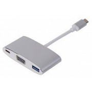  LMP USB-C (m) to VGA & USB 3.0 (f) & USB-C charging Multiport Adapter, aluminum housing, silver (15093)
