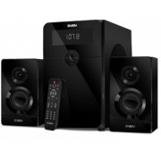 SVEN MS-2250 Black,  2.1 / 50W + 2x15W RMS, Bluetooth, FM-tuner, USB & SD card Input, Digital LED display, built-in clock, set the switch-off time, remote control, all wooden