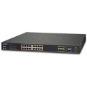 "16-port Gigabit  Managed PoE+ Switch, Planet ""GS-5220-16UP4S2X"", with 4 SFP and 2 SFP+, steel case
http://www.planet.com.tw/en/product/product.php?id=49001#spec"