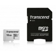 .16GB MicroSD (Class 10) UHS-I (U1) +SD adapter, Transcend "TS16GUSD300S-A" (R/W:95/45MB/s)