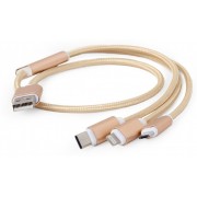 "Cable  3-in-1 MicroUSB/Lightning/Type-C - AM, 1.8 m, GOLD, Cablexpert, CC-USB2-AM31-1M-G
-  
  https://gembird.nl/item.aspx?id=10061"