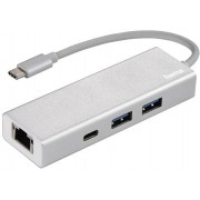Hama 135757 USB 3.1 Type-C Hub 1:3 "Aluminium", 2 x USB-A, USB-C, LAN