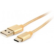 Cable USB2.0/Type-C Cotton braided - 1.8m - Cablexpert CCB-mUSB2B-AMCM-6-G, Gold, USB 2.0 A-plug to type-C plug, blister