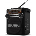 SVEN SRP-355 Black, FM/AM/SW Radio, 3W RMS, 8-band radio receiver, built-in audio files player from USB-fash, microSD and SD card storage devices, telescopic swivel antenna, built-in battery