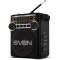 SVEN SRP-355 Black, FM/AM/SW Radio, 3W RMS, 8-band radio receiver, built-in audio files player from USB-fash, microSD and SD card storage devices, telescopic swivel antenna, built-in battery