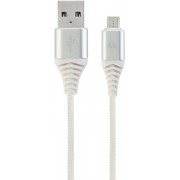 "Blister MicroUSB/USB2.0,  2.0 m, Cablexpert Cotton Braided Silver/White, CC-USB2B-AMmBM-2M-BW2
-  
  https://cablexpert.com/item.aspx?id=10819"