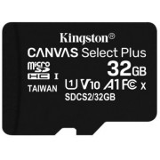 32GB microSD Class10 A1 UHS-I + SD adapter  Kingston Canvas Select Plus, 600x, Up to: 100MB/s