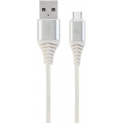 "Blister Type-C/USB2.0, AM/CM,  2.0 m, Cablexpert Cotton Braided Silver/White, CC-USB2B-AMCM-2M-BW2
-  
  https://gembird.nl/item.aspx?id=10803"