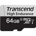 .64GB MicroSD (Class 10) UHS-I (U1),+SD adapter, Transcend "TS64GUSD350V" (R/W:95/45MB/s, Endurance) 