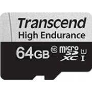 .64GB MicroSD (Class 10) UHS-I (U1),+SD adapter, Transcend "TS64GUSD350V" (R/W:95/45MB/s, Endurance) 