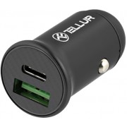 USB Car Charger - Tellur FCC7 2xDC 12-24V, 1xUSB Type-A QC 3.0, 1 xUSB Type-C PD, PD60W, QC30W, Aluminium, Black TLL151251