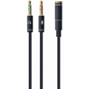 Audio cable 3.5mm - 0.2 m - Cablexpert CCA-418M, 3.5mm 4-pin socket to 2 x 3.5 mm stereo plug adapter cable, allows connecting 4-pin plug headset to a PC computer, metal connectors, Black