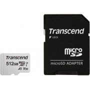 512GB MicroSD (Class 10) UHS-I (U3) +SD adapter, Transcend "TS512GUSD300S" (R/W:95/40MB/s) 
