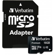16GB microSD Class10 A1 UHS-I + SD adapter  Verbatim Premium microSDXC, 600x, Up to: 90MB/s
