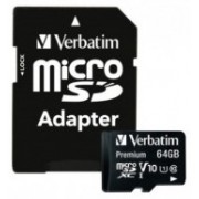 64GB microSD Class10 A1 UHS-I + SD adapter  Verbatim Premium microSDXC, 600x, Up to: 90MB/s
