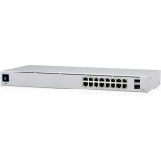  Ubiquiti UnFi Switch 16 (USW-16-POE), 16-Port 802.3at PoE Gigabit Switch with SFP, 2-ports SFP, POE+ IEEE 802.3at/af, PoE Output 42W, 1.3" Touchscreen display, Non-Blocking Throughput: 18 Gbps, Switching Capacity: 36 Gbps, Rackmountable