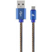 Cable USB2.0/Micro-USB Premium Jeans - 2m - Cablexpert CC-USB2J-AMmBM-2M-BL, Blue, USB 2.0 A-plug to Micro-USB plug, blister