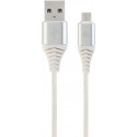 Cable USB2.0/Micro-USB Premium cotton braided - 2m - Cablexpert CC-USB2B-AMmBM-2M-BW2, Silver/White, USB 2.0 A-plug to Micro-USB plug, blister
