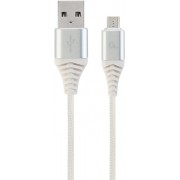 Cable USB2.0/Micro-USB Premium cotton braided - 2m - Cablexpert CC-USB2B-AMmBM-2M-BW2, Silver/White, USB 2.0 A-plug to Micro-USB plug, blister