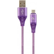 Cable USB2.0/Micro-USB Premium cotton braided - 2m - Cablexpert CC-USB2B-AMmBM-2M-PW, Purple/White, USB 2.0 A-plug to Micro-USB plug, blister