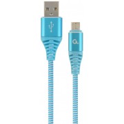 Cable USB2.0/Micro-USB Premium cotton braided - 2m - Cablexpert CC-USB2B-AMmBM-2M-VW, Blue/White, USB 2.0 A-plug to Micro-USB plug, blister