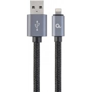 Cable 8-pin Cotton braided - 1.8m - Cablexpert CCB-mUSB2B-AMLM-6, Black, Professional series, USB 2.0 A-plug to 8-pin, blister