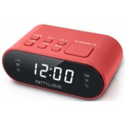 Dual Alarm Clock Radio Muse M-10 RED, 0.6 inch white LED Display, Dimmer (High/Low/Off), PLL Radio with 20 FM preset stations, Wake up by Radio or Buzzer, Snooze, Sleep, AC 230V, Battery backup: 3V  2?1.5V AAA (not included), 45x70x120mm