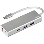 Hama USB 3.1 Type-C Hub 1:3 "Aluminium", 2x USB-A, USB-C, 3.5 mm Audio