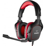 SVEN AP-G333MV, Gaming Headphones with microphone, 3.5mm (4 pin) or 2*3.5 mm (3 pin) stereo mini-jack, Fabric cable 2.2m, Black-Red
