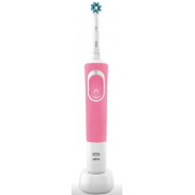 Electric tooth brush Braun Vitality 100 Cross Action Pink.toothbrush, rechargeable battery, rotating cleaning mode, timer 2 min,  app control, charging station. white pink 