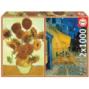 Пазл Educa 2x1000 Sunflowers + Cafe terrace at night, Vincent Van Gogh
