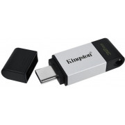 32GB USB-С3.2  Kingston DataTraveler 80, Black/Silver, USB-C, Cap design, Stylish and slim metal & plastic casing fits, Keyring Loop (Read 200 MByte/s)