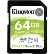 64GB SD Class10 UHS-I U1 (V10)  Kingston Canvas Select Plus, Up to: 100MB/s