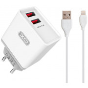 Wall Charger XO + Lightning Cable, 2USB, Q.C3.0 18W, L67, White