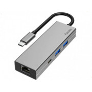 Hama USB-C Hub, Multiport, 4 Ports, 2 x USB-A, USB-C, LAN/Ethernet