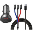 Baseus Car Charger with 3 in 1 Cable, Black Suit Grey