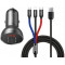 Baseus Car Charger with 3 in 1 Cable, Black Suit Grey