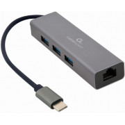 Gembird A-CMU3-LAN-01, USB C-type Gigabit network adapter with 3-port USB 3.1 hub