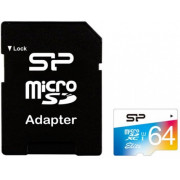 64GB microSD Class10 U1 UHS-I + SD adapter  Silicon Power Elite Color microSDXC, 600x, Up to: 90MB/s
